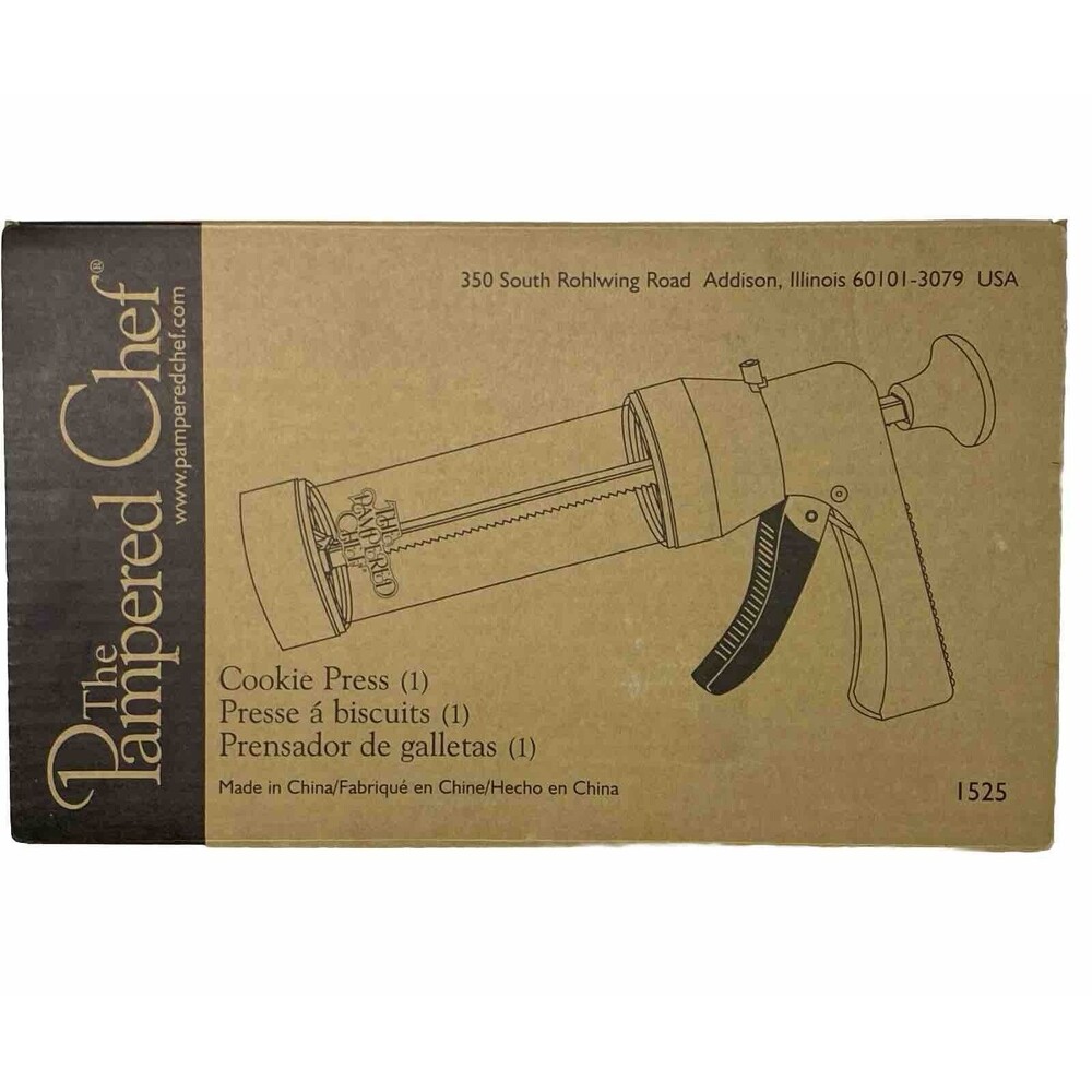 The Pampered Chef 1525 Cookie Press with 16 Discs - White Never Used Complete